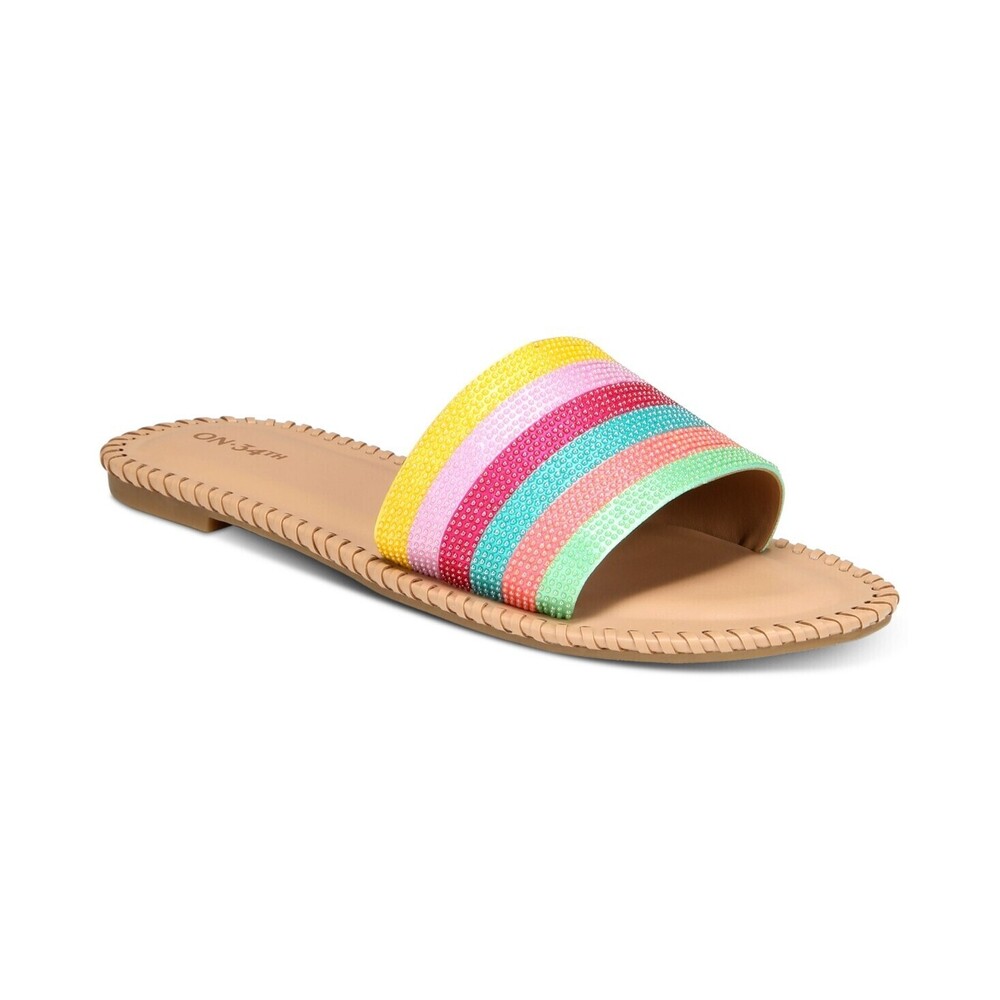 Mavise Beaded Flat Womens Beaded Striped Slide Sandals
